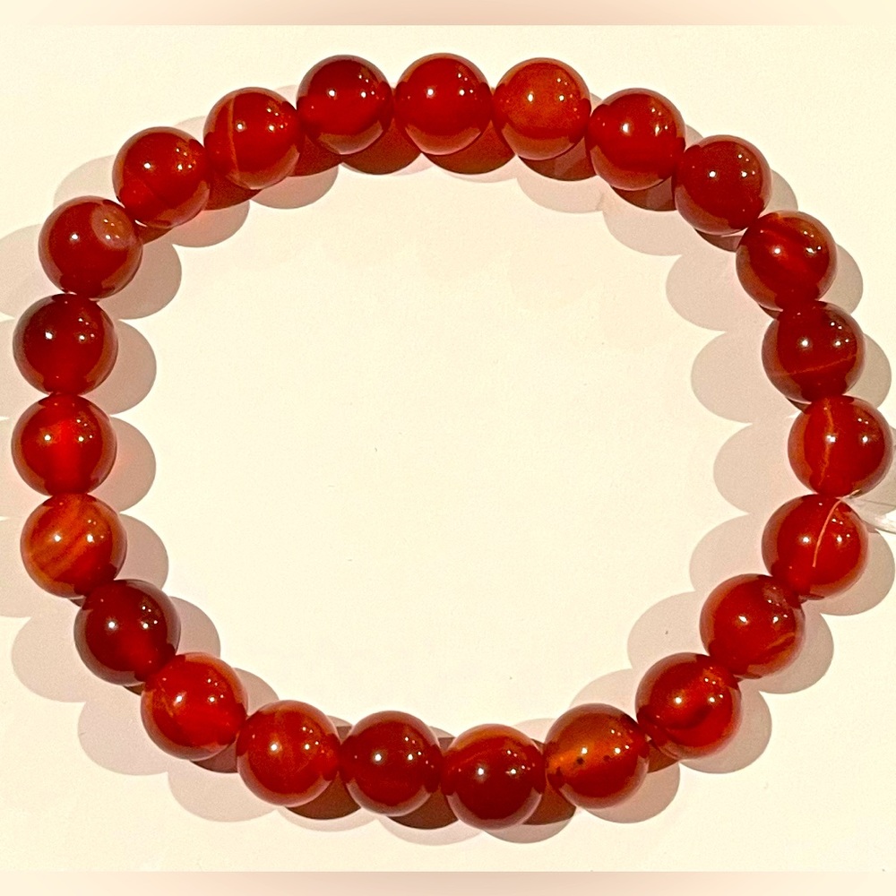 Carnelian Crystal Bead Bracelet. 8mm beads. NWOT.